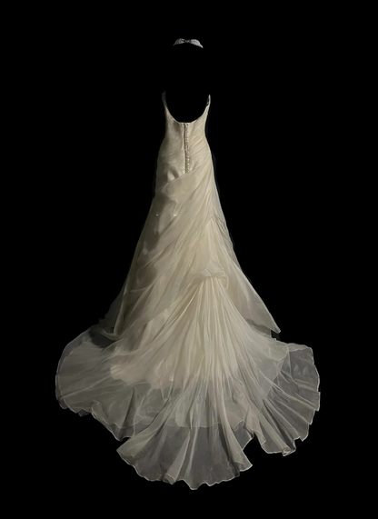 Vestido de novia retro de sirena sin tirantes, color marfil, de gasa, largo, años 70, DP2053
