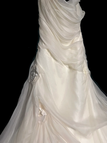 Vestido de novia retro de sirena sin tirantes, color marfil, de gasa, largo, años 70, DP2053