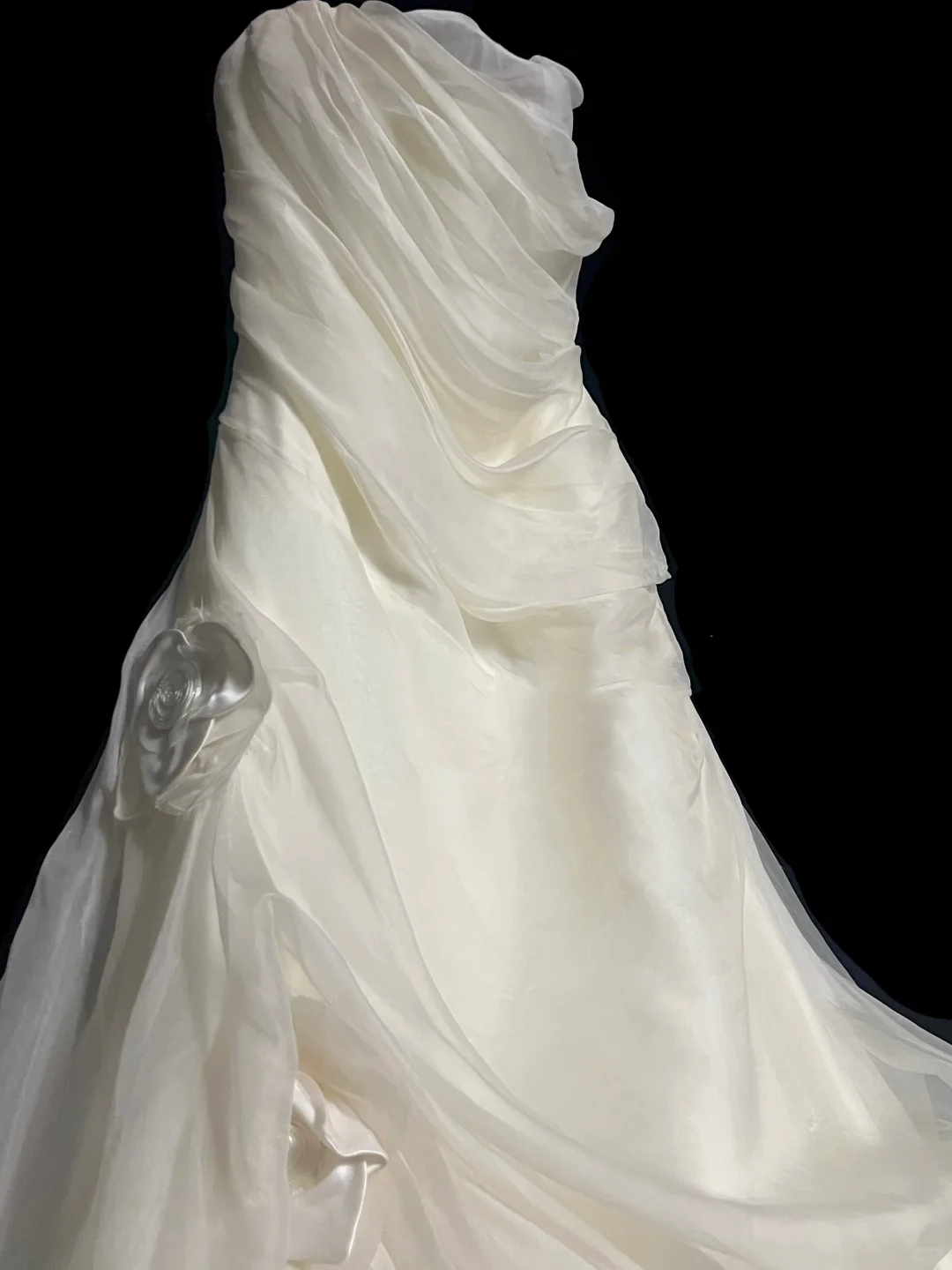 Vestido de novia retro de sirena sin tirantes, color marfil, de gasa, largo, años 70, DP2053