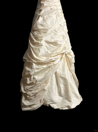 Vestido de novia vintage, corte corazón, tafetán marfil, largo, estilo retro de los años 70, DP2057