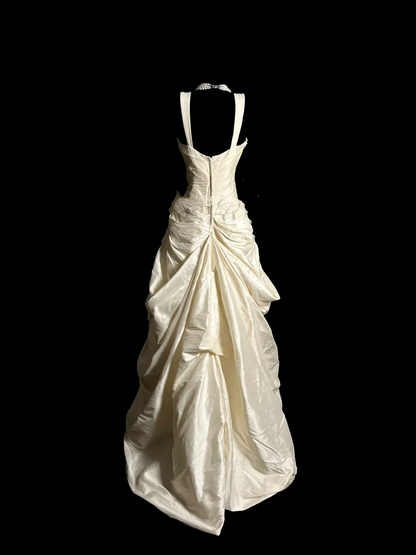 Vestido de novia vintage, corte corazón, tafetán marfil, largo, estilo retro de los años 70, DP2057