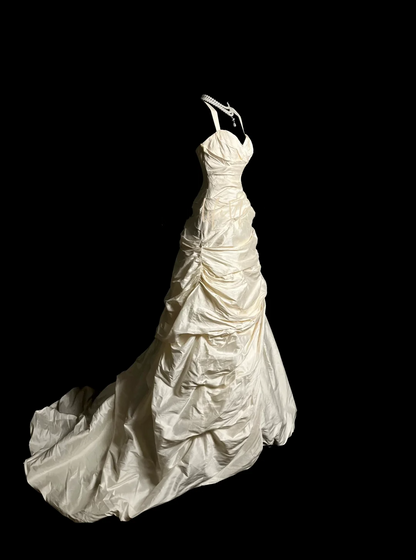 Vestido de novia vintage, corte corazón, tafetán marfil, largo, estilo retro de los años 70, DP2057
