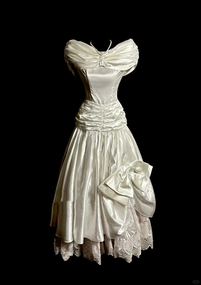 Vestido de novia vintage, vestido de fiesta con hombros descubiertos, color marfil, estilo retro de los años 70, DP2062