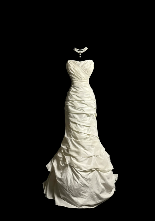 Vestido de novia vintage de corte sirena, escote corazón, color marfil, de tafetán, estilo retro de los años 70, DP2065