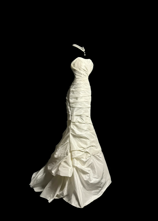 Vestido de novia vintage de corte sirena, escote corazón, color marfil, de tafetán, estilo retro de los años 70, DP2065