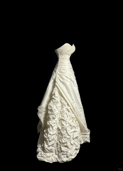 Vestido de novia vintage, corte corazón, tafetán marfil, largo, estilo retro de los años 70, DP2067