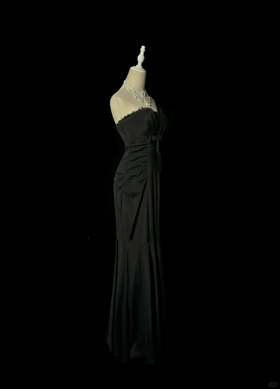 Vestido negro retro de sirena sin tirantes para 20 cumpleaños, vestido largo de fiesta, atuendos de cumpleaños para mujer DP2073
