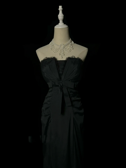 Vestido negro retro de sirena sin tirantes para 20 cumpleaños, vestido largo de fiesta, atuendos de cumpleaños para mujer DP2073