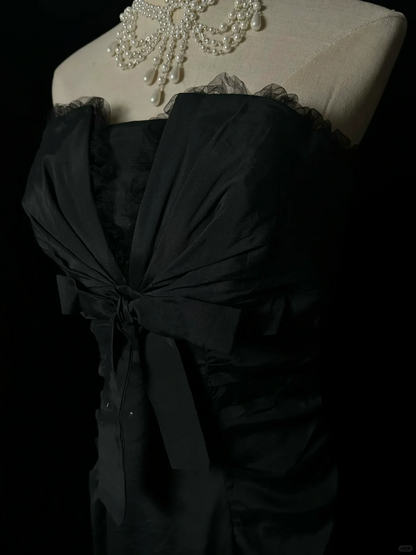 Vestido negro retro de sirena sin tirantes para 20 cumpleaños, vestido largo de fiesta, atuendos de cumpleaños para mujer DP2073