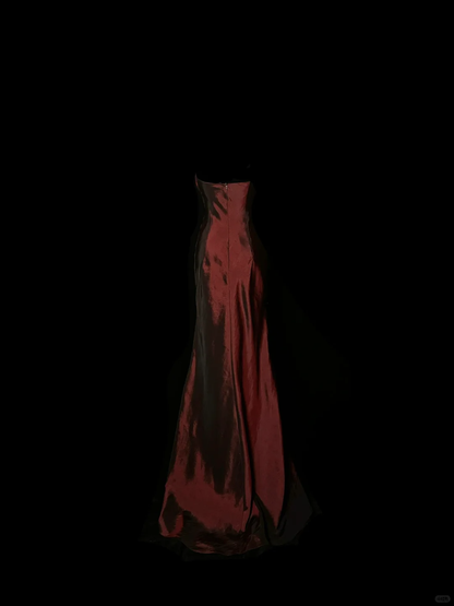 Vestido retro de sirena sin tirantes color burdeos para 20 cumpleaños, vestido largo de fiesta, atuendos de cumpleaños para mujer DP2074