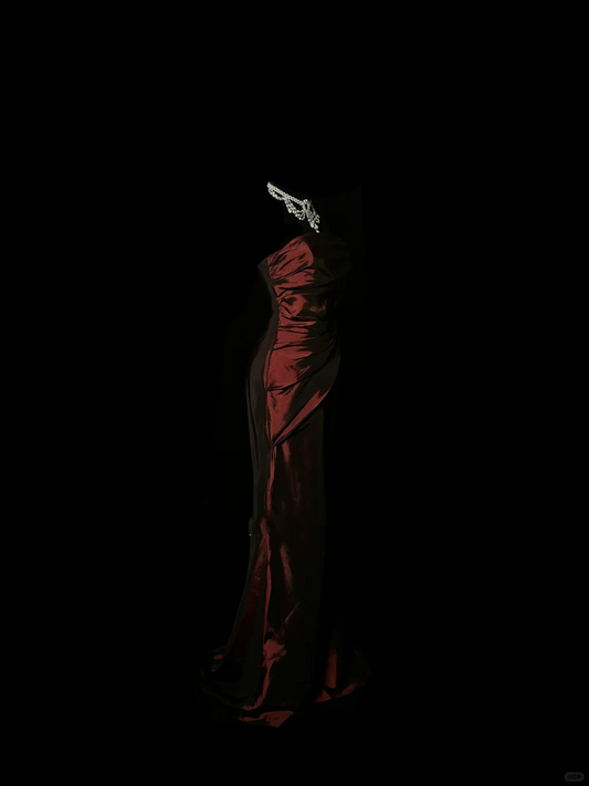 Vestido retro de sirena sin tirantes color burdeos para 20 cumpleaños, vestido largo de fiesta, atuendos de cumpleaños para mujer DP2074