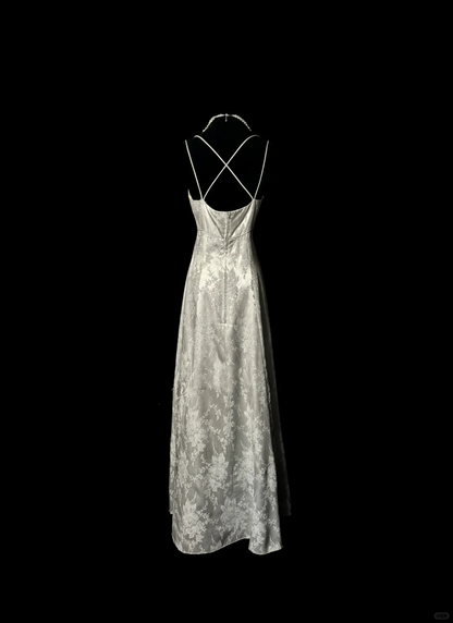 Vestido largo de sirena con tirantes finos para mujer, estilo retro, plateado, para cumpleaños número 20, para fiesta de graduación, DP2075