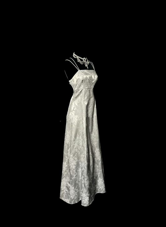 Vestido largo de sirena con tirantes finos para mujer, estilo retro, plateado, para cumpleaños número 20, para fiesta de graduación, DP2075