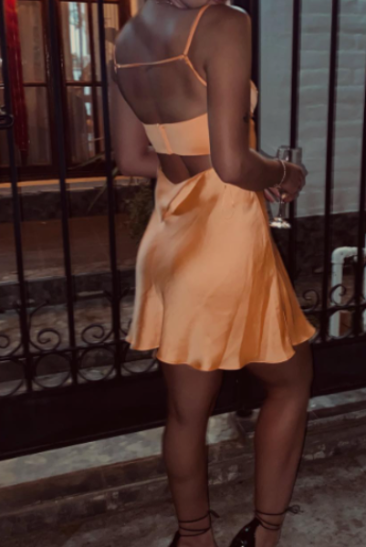 Vestido corto naranja de fiesta con tirantes finos, estilo tubo, para verano, cóctel, cumpleaños, DP2099