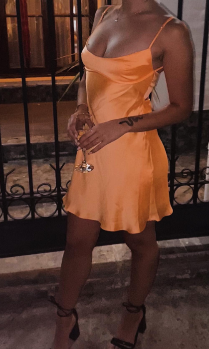 Vestido corto naranja de fiesta con tirantes finos, estilo tubo, para verano, cóctel, cumpleaños, DP2099