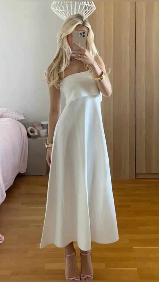 Vestido de fiesta blanco de verano, corte A, sin tirantes, largo hasta los tobillos, para fiesta de bienvenida, para cumpleaños número 18, vestido de cóctel DP2103