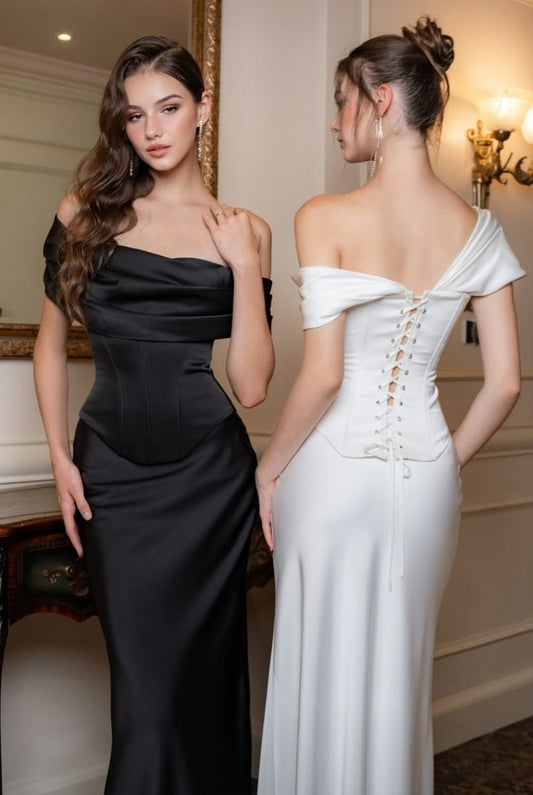 Elegante vestido de fiesta largo con hombros descubiertos, vestido formal para invitada de boda, atuendos para invitada de boda DP2158
