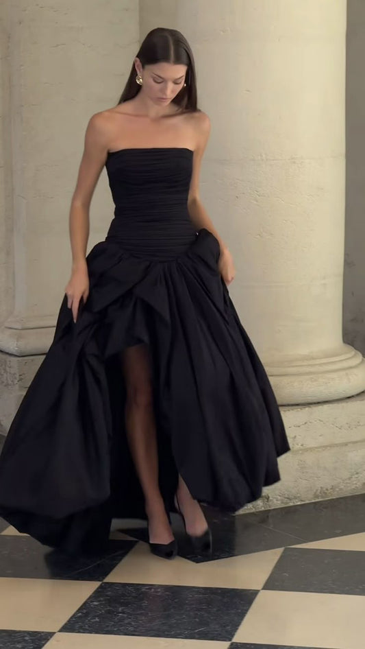 Elegante vestido de fiesta sin tirantes negro, vestido formal de verano para invitadas de boda, atuendo para invitadas de boda DP2233