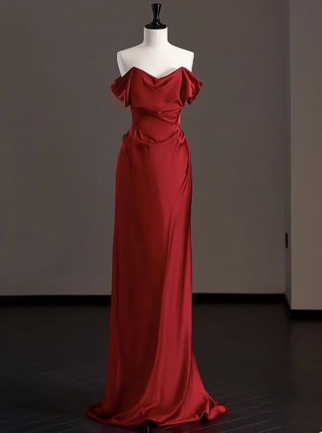 Elegante vestido de fiesta de satén rojo con hombros descubiertos, vestidos formales de verano para invitadas de boda, trajes para invitadas de boda DP2264