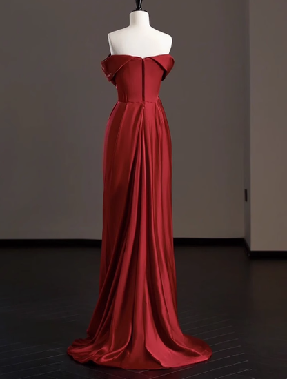 Elegante vestido de fiesta de satén rojo con hombros descubiertos, vestidos formales de verano para invitadas de boda, trajes para invitadas de boda DP2264