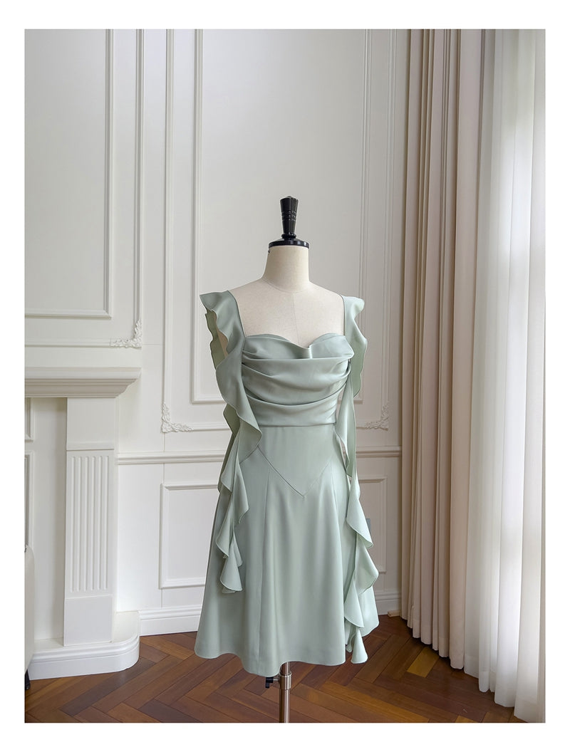 Sexy A line Square Mint Green Satin Short Homecoming Dress Summer Hoco Dresses Cocktail Dress Birthday Outfits DP2283