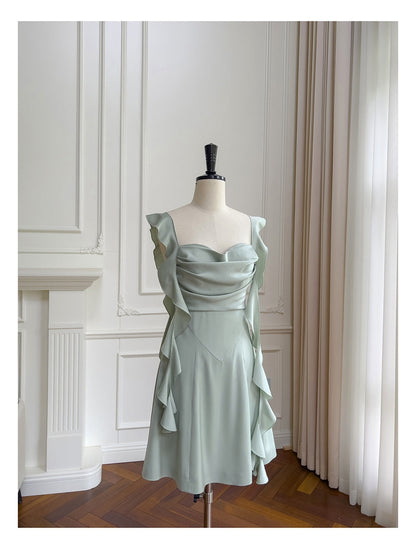 Sexy A line Square Mint Green Satin Short Homecoming Dress Summer Hoco Dresses Cocktail Dress Birthday Outfits DP2283