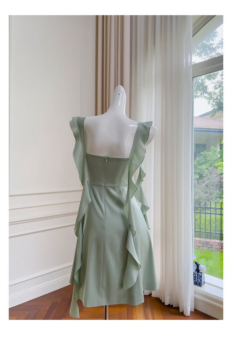 Sexy A line Square Mint Green Satin Short Homecoming Dress Summer Hoco Dresses Cocktail Dress Birthday Outfits DP2283