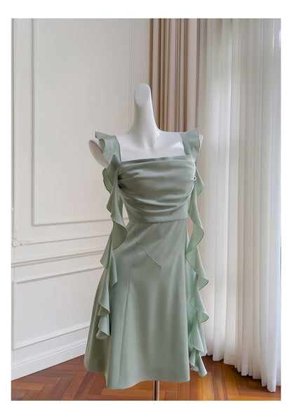 Sexy A line Square Mint Green Satin Short Homecoming Dress Summer Hoco Dresses Cocktail Dress Birthday Outfits DP2283