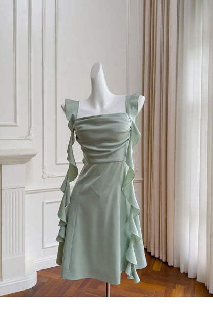 Sexy A line Square Mint Green Satin Short Homecoming Dress Summer Hoco Dresses Cocktail Dress Birthday Outfits DP2283