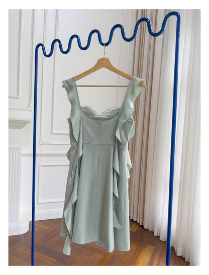 Sexy A line Square Mint Green Satin Short Homecoming Dress Summer Hoco Dresses Cocktail Dress Birthday Outfits DP2283