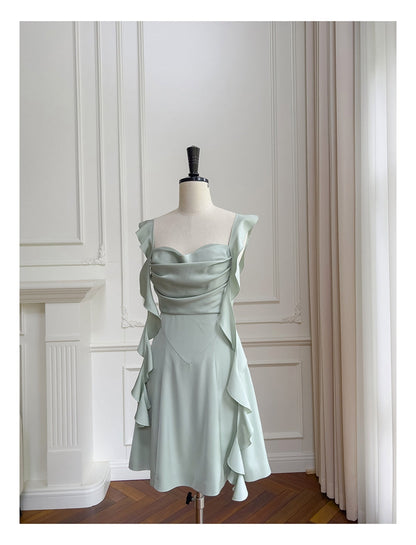 Sexy A line Square Mint Green Satin Short Homecoming Dress Summer Hoco Dresses Cocktail Dress Birthday Outfits DP2283