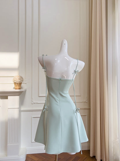 Vestido corto de satén verde salvia con tirantes finos, corte en A, sexy, para fiesta de bienvenida, de verano, para cóctel, para cumpleaños, DP2286