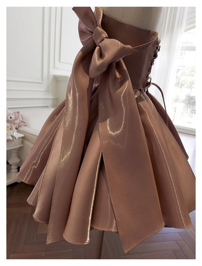 Vestido corto de satén con tirantes finos, corte en A, espalda de corsé, sexy, para fiesta de bienvenida, verano, cóctel, cumpleaños, DP2291