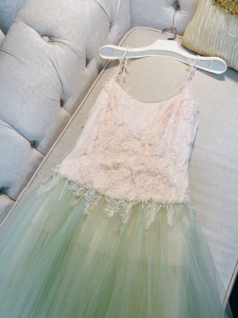 Elegante vestido de fiesta verde menta con tirantes finos y corte en A, para invitadas de boda de verano, DP2292