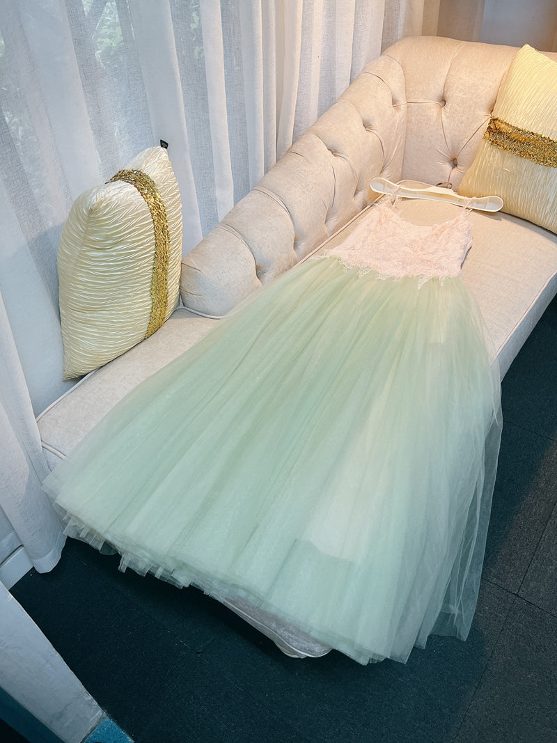 Elegante vestido de fiesta verde menta con tirantes finos y corte en A, para invitadas de boda de verano, DP2292
