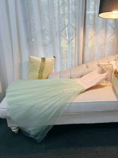 Elegante vestido de fiesta verde menta con tirantes finos y corte en A, para invitadas de boda de verano, DP2292