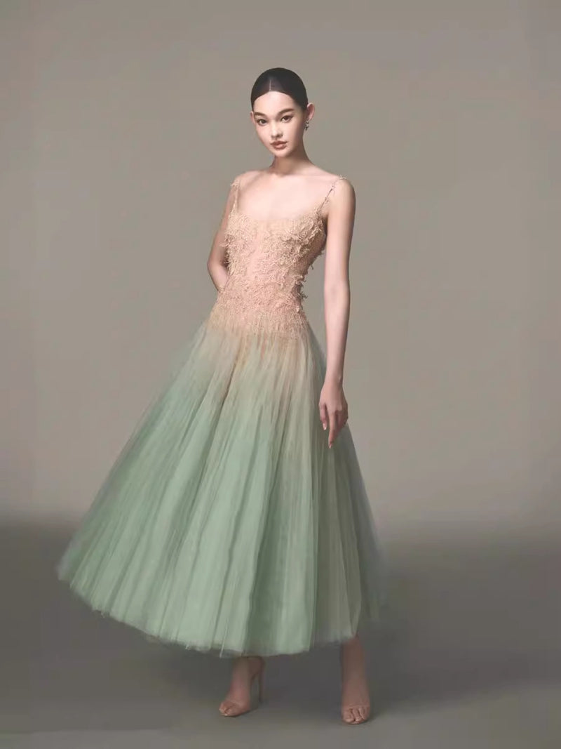 Elegante vestido de fiesta verde menta con tirantes finos y corte en A, para invitadas de boda de verano, DP2292