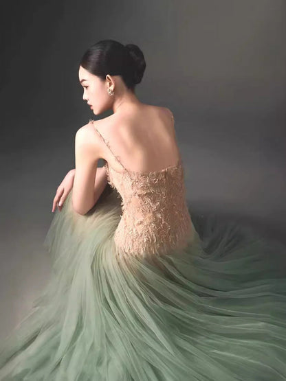 Elegante vestido de fiesta verde menta con tirantes finos y corte en A, para invitadas de boda de verano, DP2292