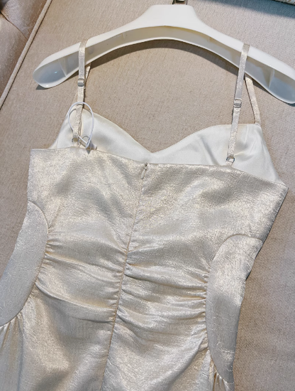 Elegante vestido de fiesta de corte A con tirantes finos y abertura en color champán, vestido formal de verano para invitadas de boda, atuendo para invitadas de boda DP2304
