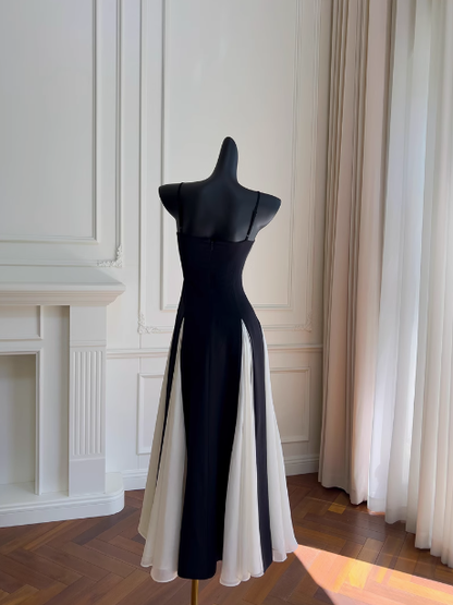 Elegante vestido de fiesta negro con tirantes finos y corte en A, vestido formal de verano para invitada de boda, atuendo para invitada de boda DP2306