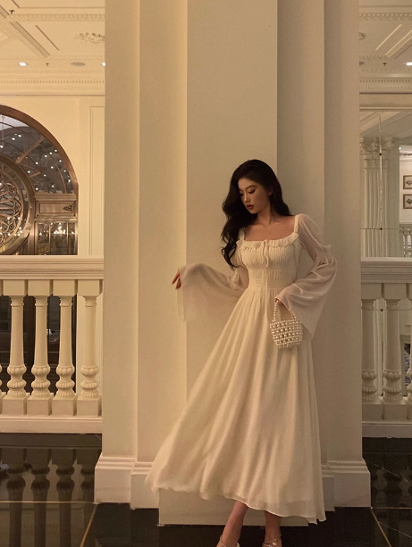 Vestido sexy de gasa blanca con corte en A y cuadrados para cumpleaños número 21. Ideas para vestidos de cumpleaños para mujeres (DP2307).