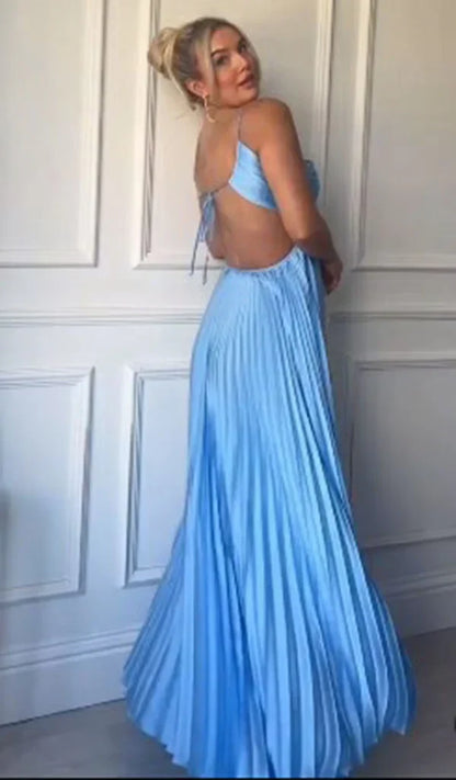 Modest A line Halter Blue Sleeveless Blue Prom Dresses Birthday Outfits Party Dress Formal Dress DP269