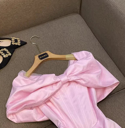 Vintage Pink Bow Design A-Line Short Party Dress Cocktail Dress Homecoming Dress TP4461