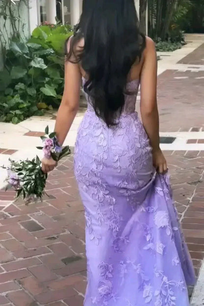 Mermaid Strapless Tulle Lace Appliques Purple formal dresses Bridesmaid Dresses evening gown Prom Dress DP292