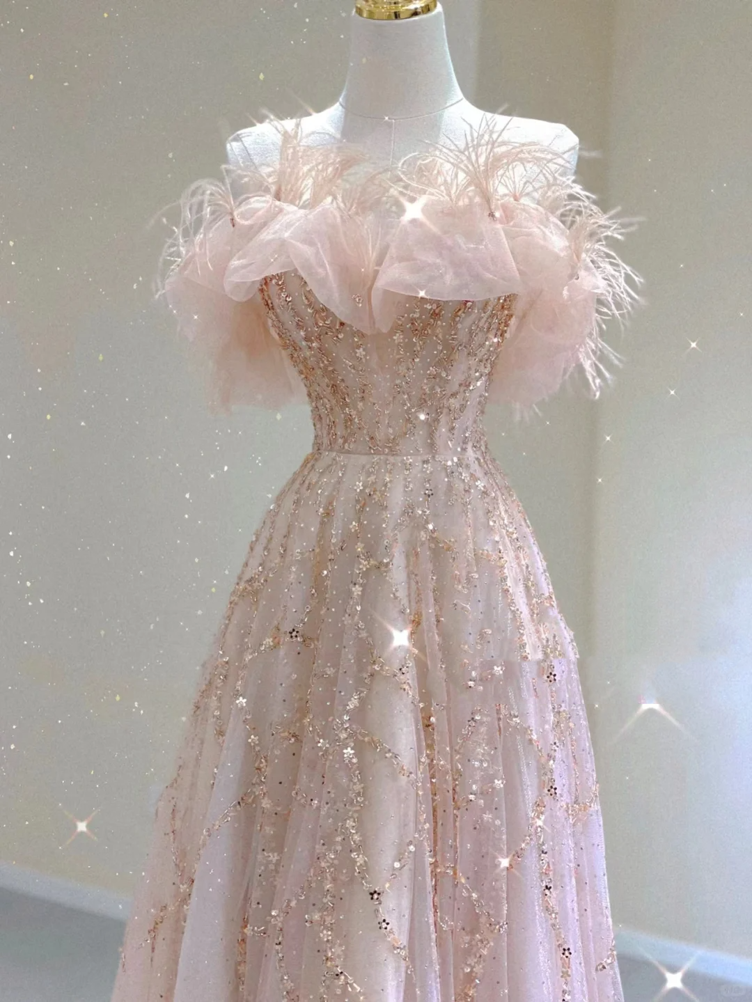 Pretty A line Off The Shoulder Sequin Pink Tulle Long Prom Dresses Evening Dresses DP341