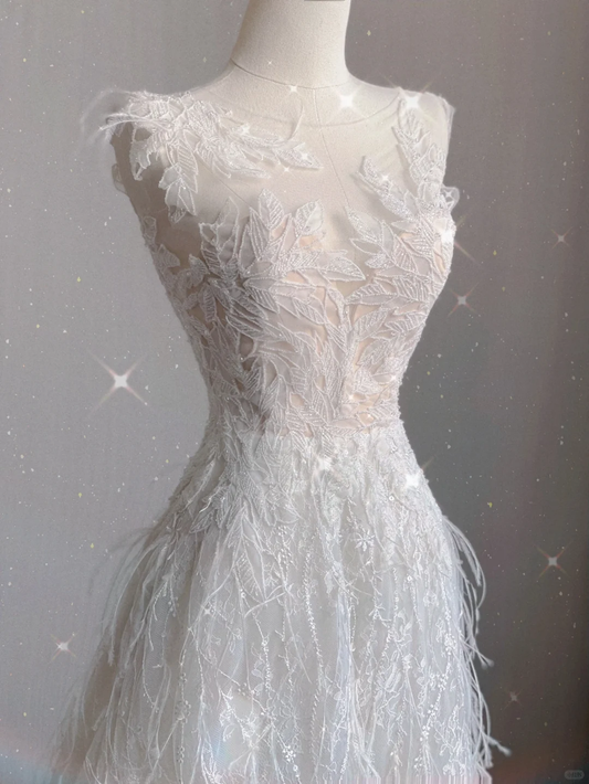 Luxury Ball Gown Scoop Neckline Long White Lace Wedding Dresses Bride Dress DP358