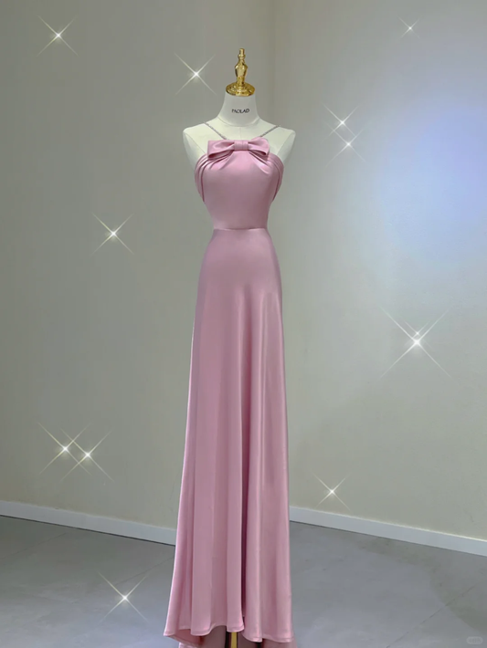 Hermosos vestidos de fiesta largos rosas con cuello halter y corte en A, vestidos de graduación para secundaria, vestidos de noche elegantes DP399
