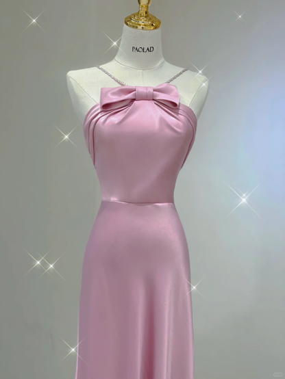 Hermosos vestidos de fiesta largos rosas con cuello halter y corte en A, vestidos de graduación para secundaria, vestidos de noche elegantes DP399