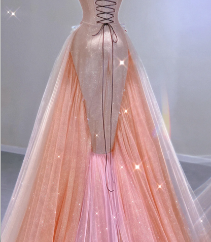 Vestido de fiesta largo rosa con lentejuelas y corte sirena, elegante, sin tirantes, para graduación, para escuela secundaria, DP402