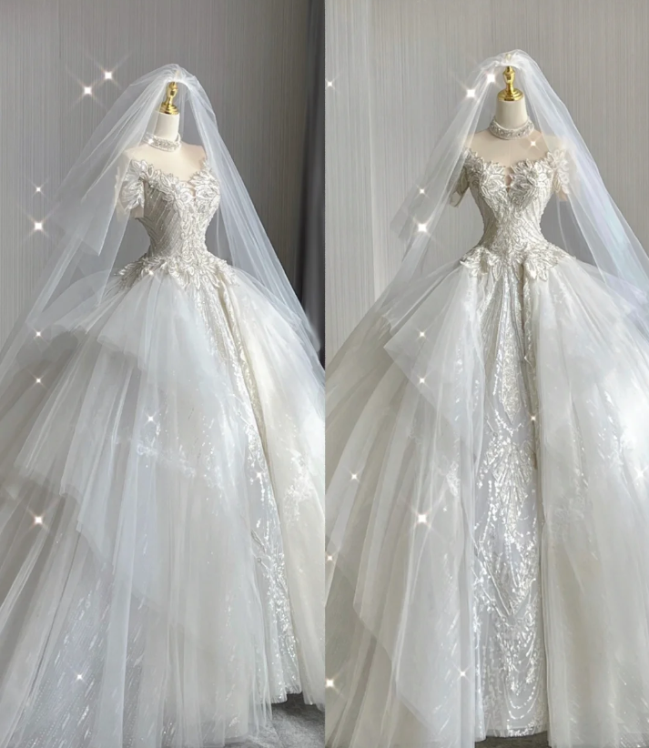 Vestido de novia blanco largo con escote alto y encaje, único, para verano, DP416